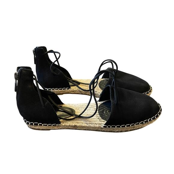 Eileen Fisher Shoes - Eileen Fisher 7.5  LUXURY Leather Espadrille Sandals Rear Zipper Flat Black Tan